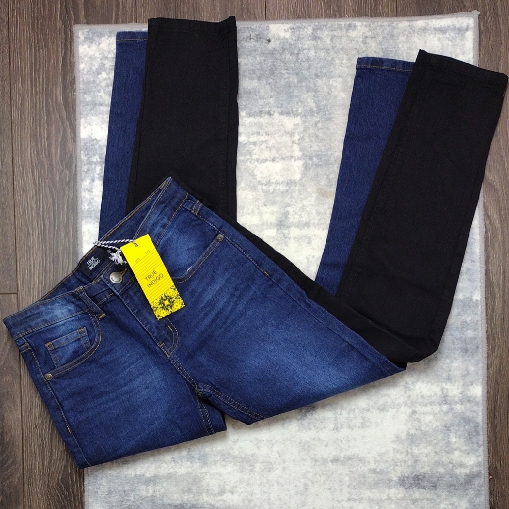 true indigo stretch denim jeans 2pcs black and dark wash size 12